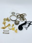 Quantity of costume jewellery including sterling silver bangle; yellow metal necklace watch and othe