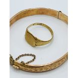 9ct gold bracelet; together with 9ct gold signet ring.