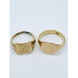 9ct gold signet ring, size T 1/2, weight 4.4gms; together with a 9ct gold signet ring.