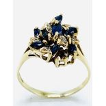 9ct gold, sapphire and diamond chip ring, 3.1gms