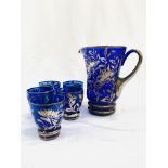 19th Century silvered blue glass jug and beaker set.