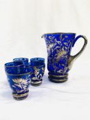 19th Century silvered blue glass jug and beaker set.