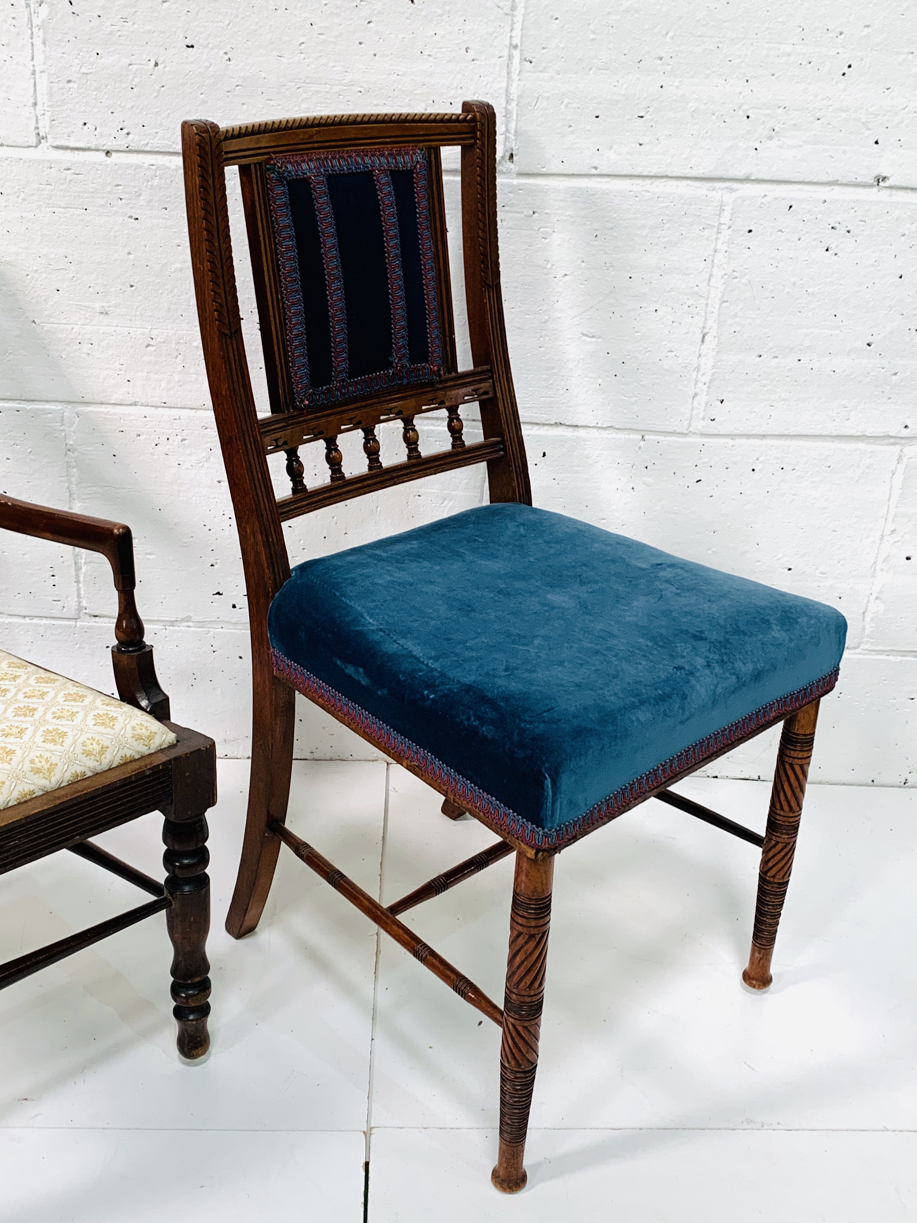 Carved mahogany framed Edwardian bedroom chair; together with a mahogany framed low open armchair - Image 4 of 4