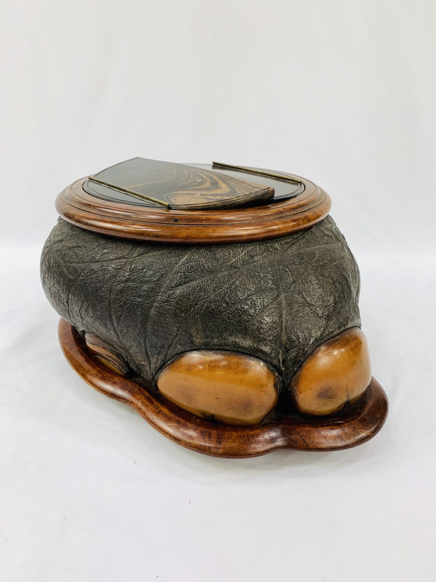 Victorian Elephant's foot lockable storage box, 38 x 30 x 15cms.