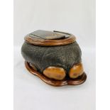 Victorian Elephant's foot lockable storage box, 38 x 30 x 15cms.