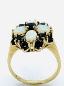 9ct gold, sapphire and pearl cluster ring, 4.5gms