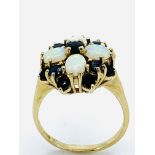 9ct gold, sapphire and pearl cluster ring, 4.5gms