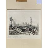 Pair of hand-signed etchings of London scenes by Edward J Cherry, RA.
