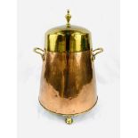 Victorian copper & brass bell form coal bucket with dome lid.