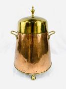 Victorian copper & brass bell form coal bucket with dome lid.