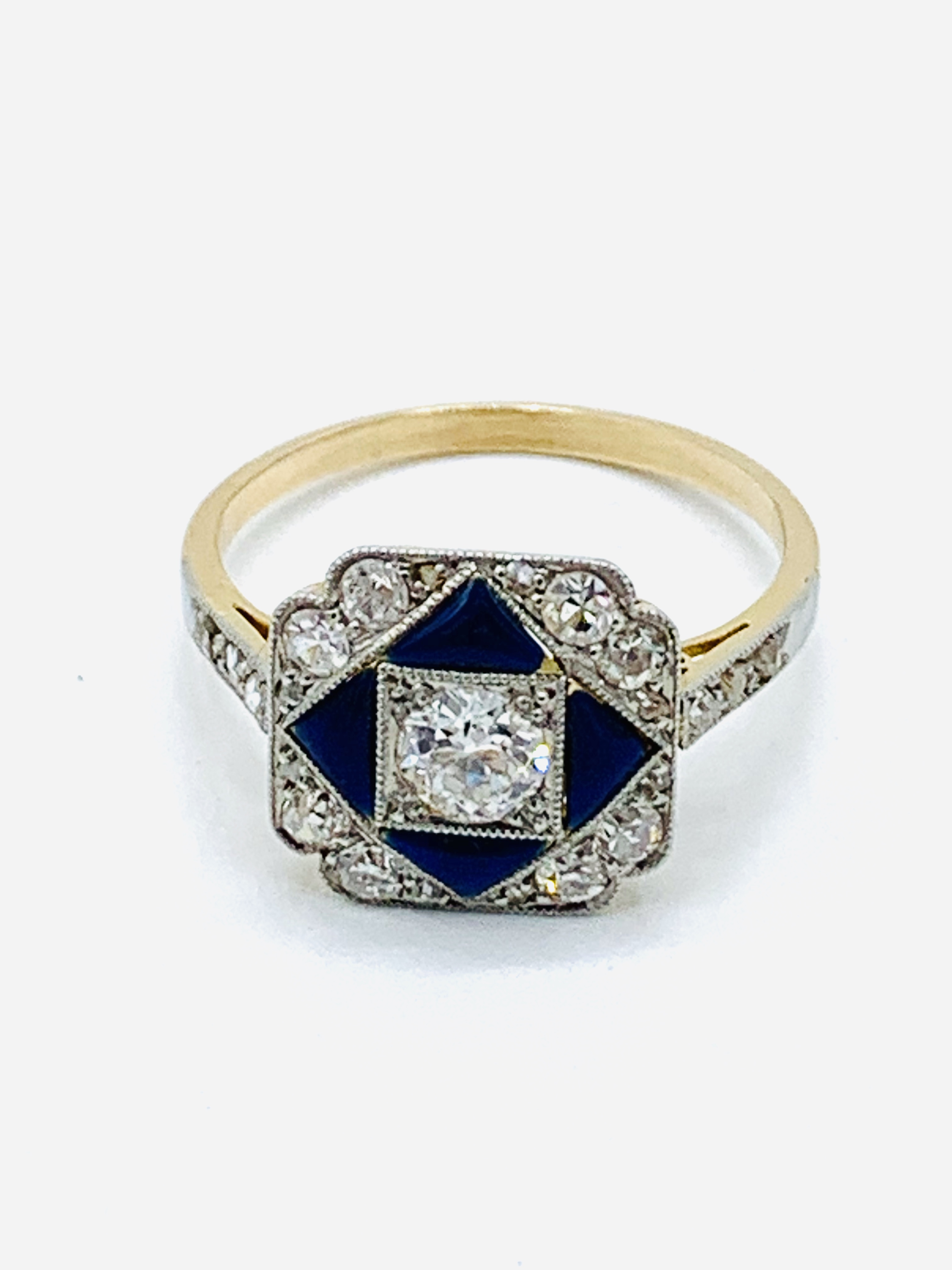 Diamond and blue enamel ring. - Image 9 of 9