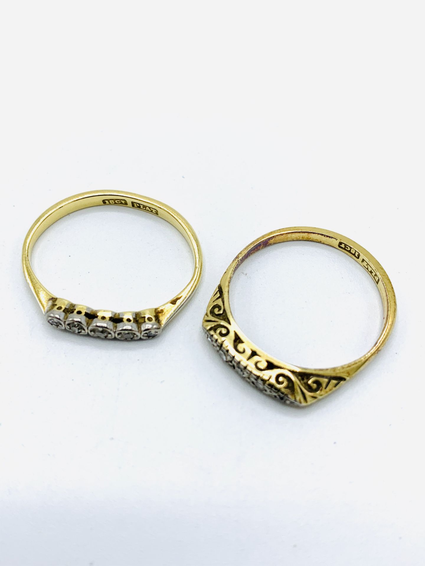 18ct gold and platinum Victorian 5 diamond ring, size R; together with another similar ring. - Image 4 of 4