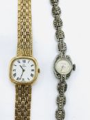 9ct gold case and strap Omega lady's wrist watch; and a cocktail watch