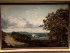 Framed oil on board entitled Coopers Hill, hand written on reverse M R Punny (?), 1868.