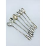 Six sterling silver long handled sundae spoons