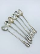 Six sterling silver long handled sundae spoons