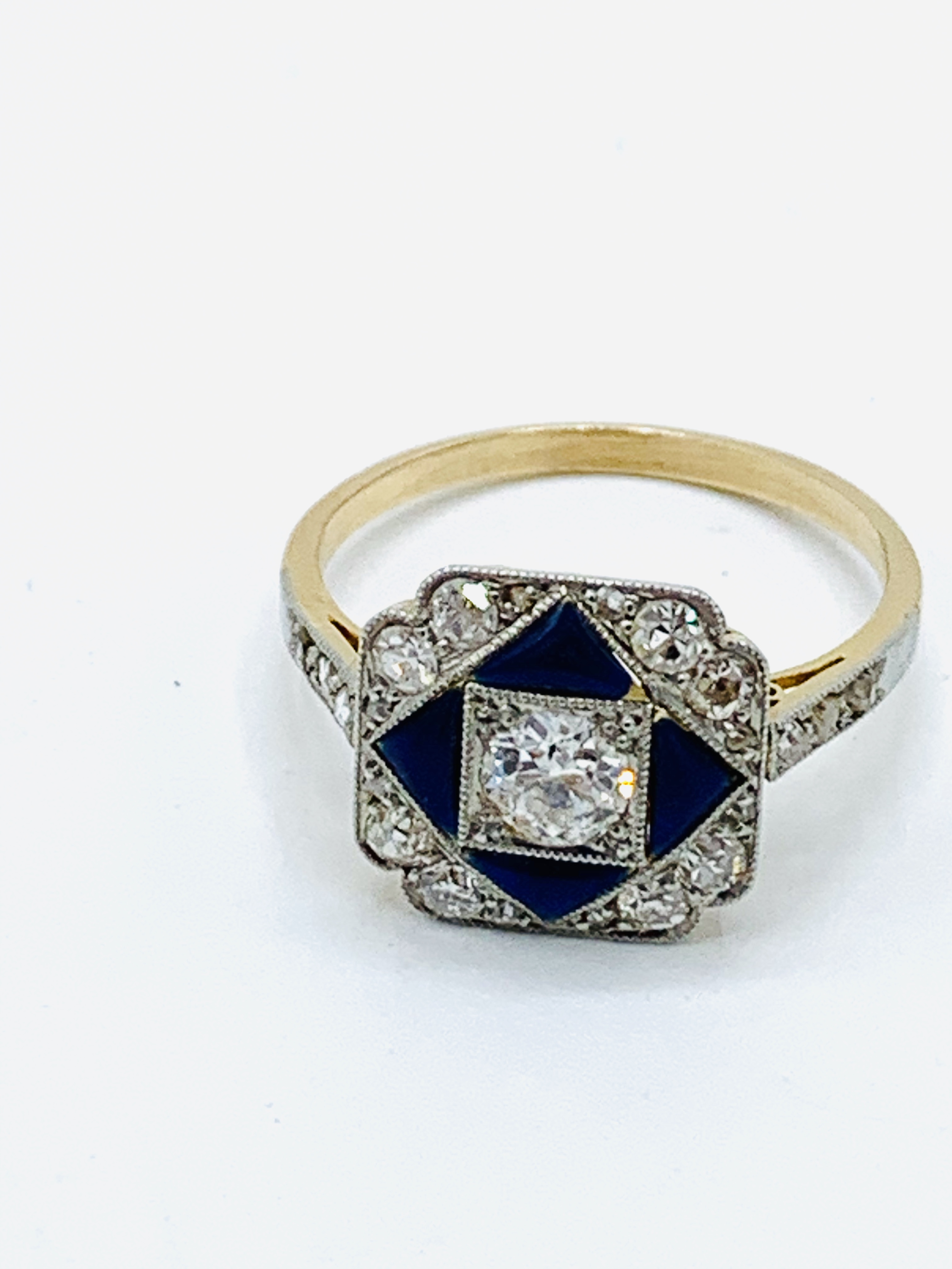 Diamond and blue enamel ring. - Image 8 of 9