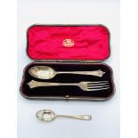 Silver presentation spoon and fork in original Goldsmiths & Silversmiths case
