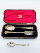 Silver presentation spoon and fork in original Goldsmiths & Silversmiths case