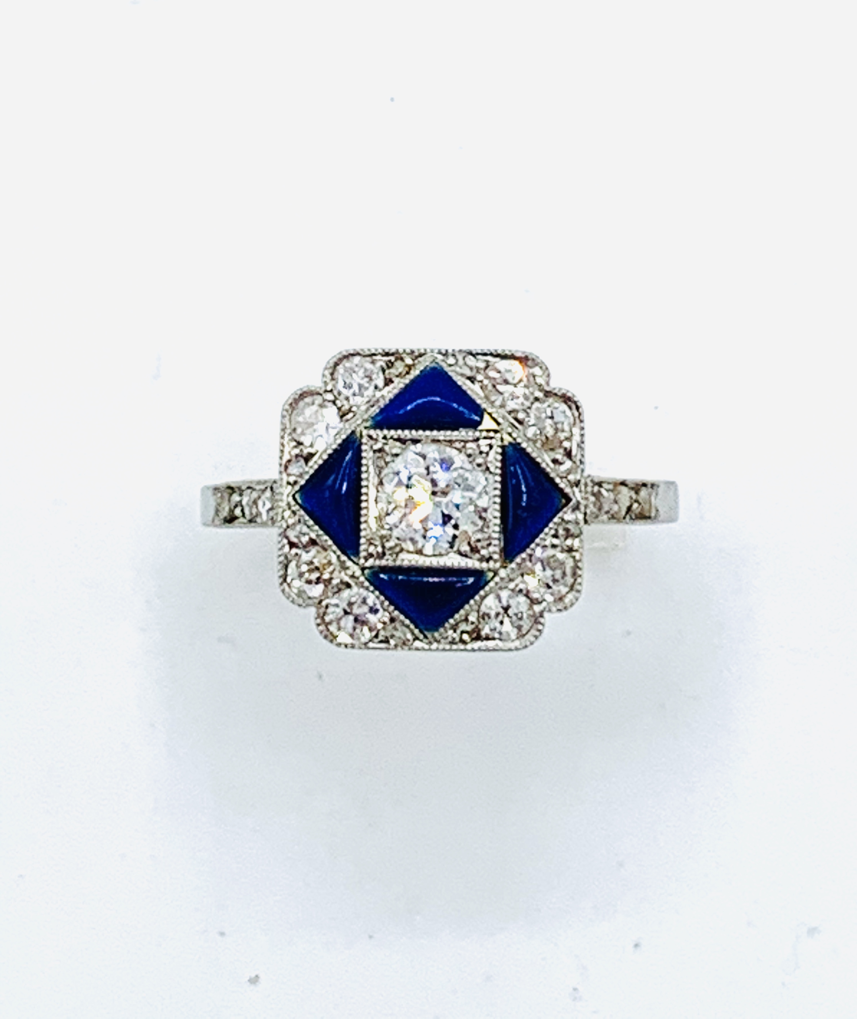 Diamond and blue enamel ring. - Image 2 of 9