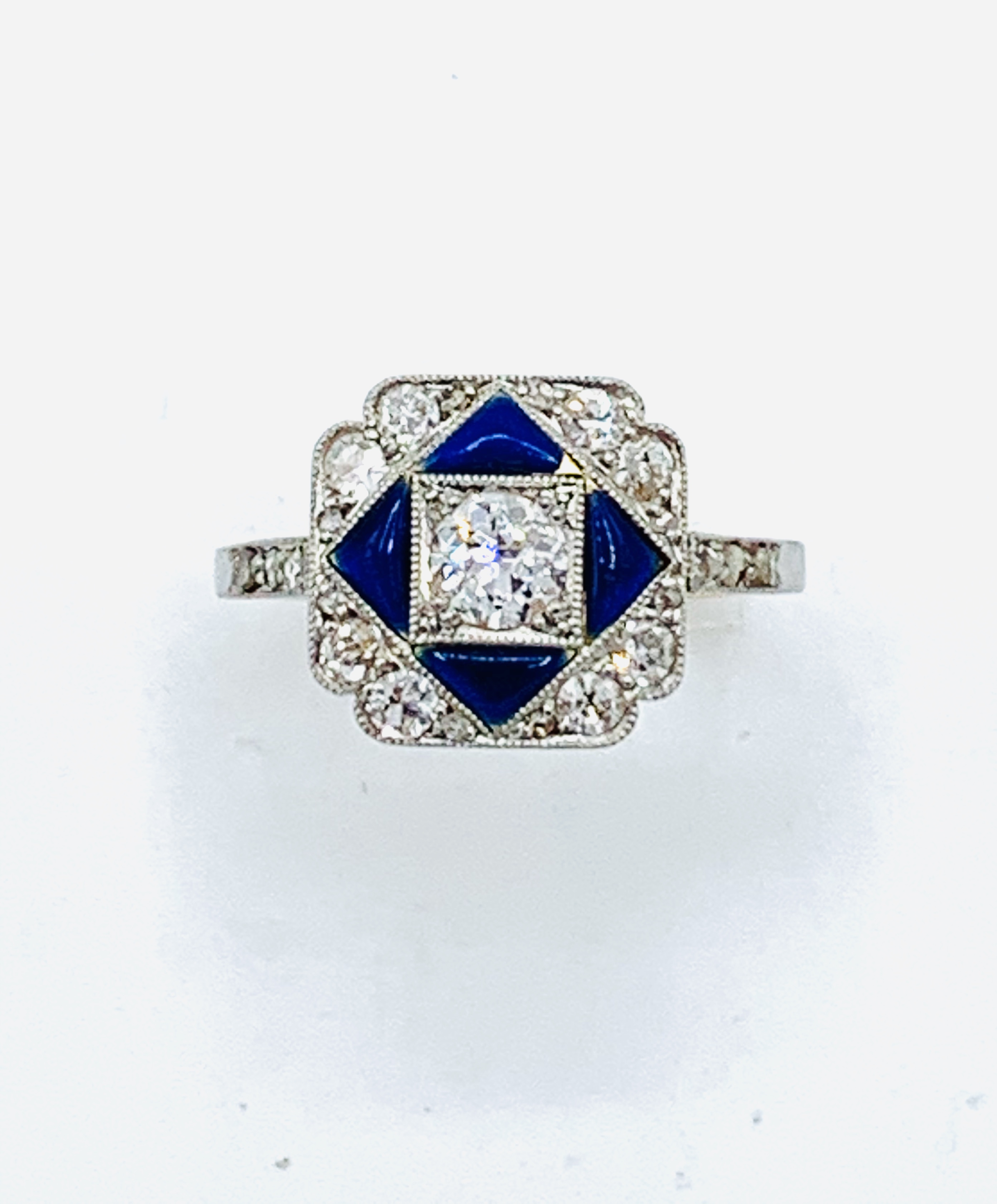 Diamond and blue enamel ring. - Image 3 of 9