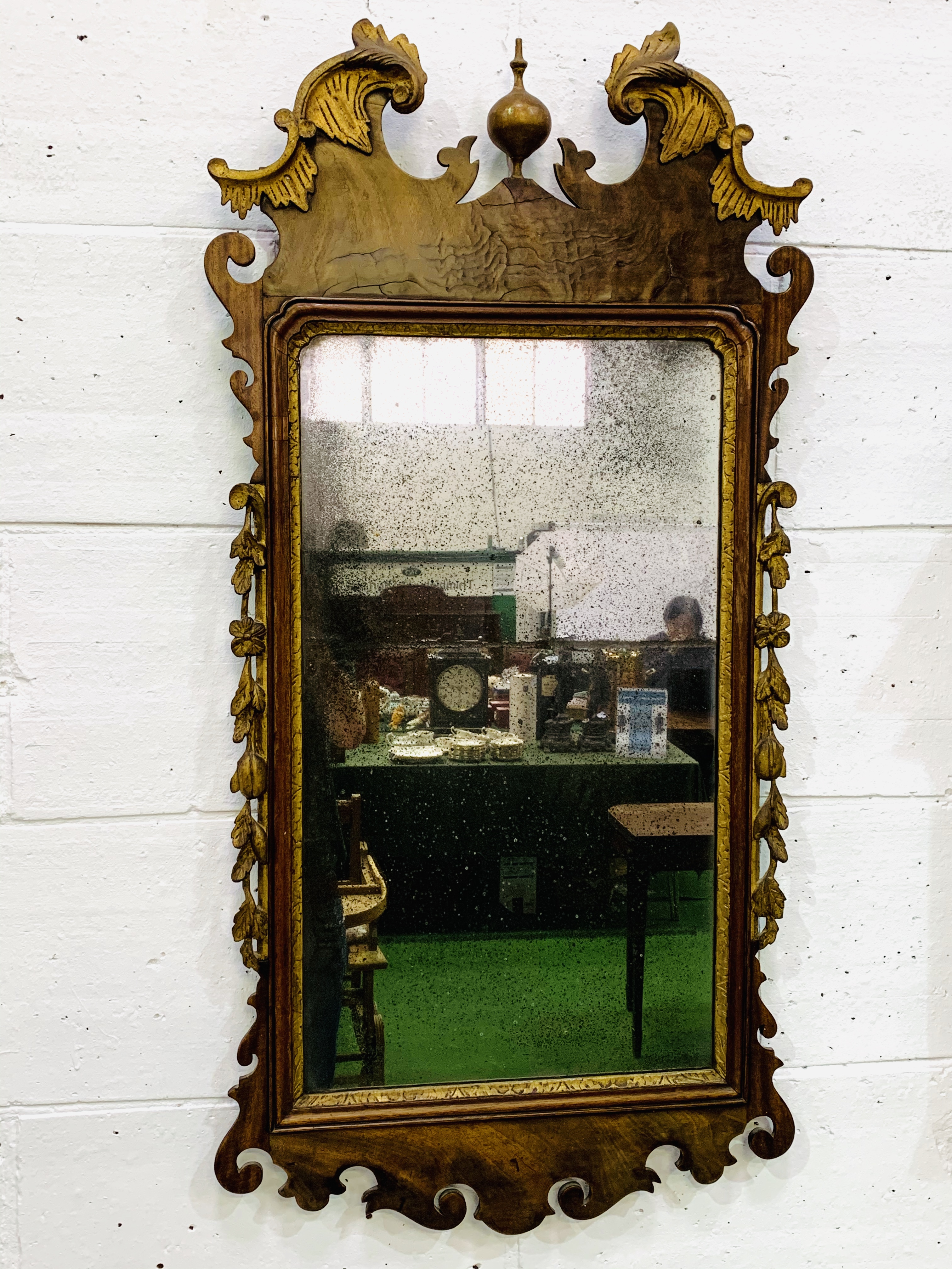 Chippendale walnut and carved gilt framed wall mirror. - Image 3 of 4