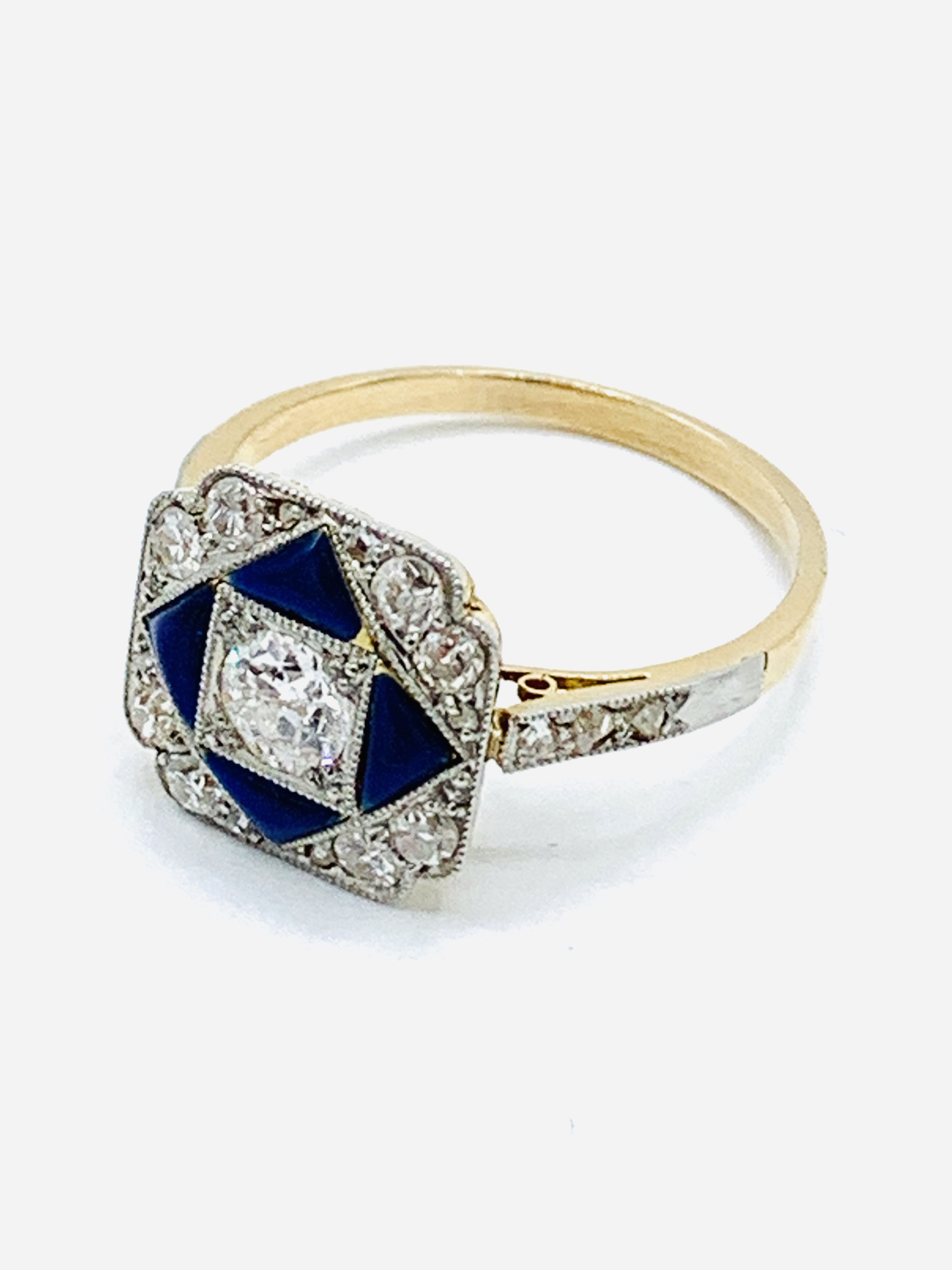 Diamond and blue enamel ring. - Image 7 of 9