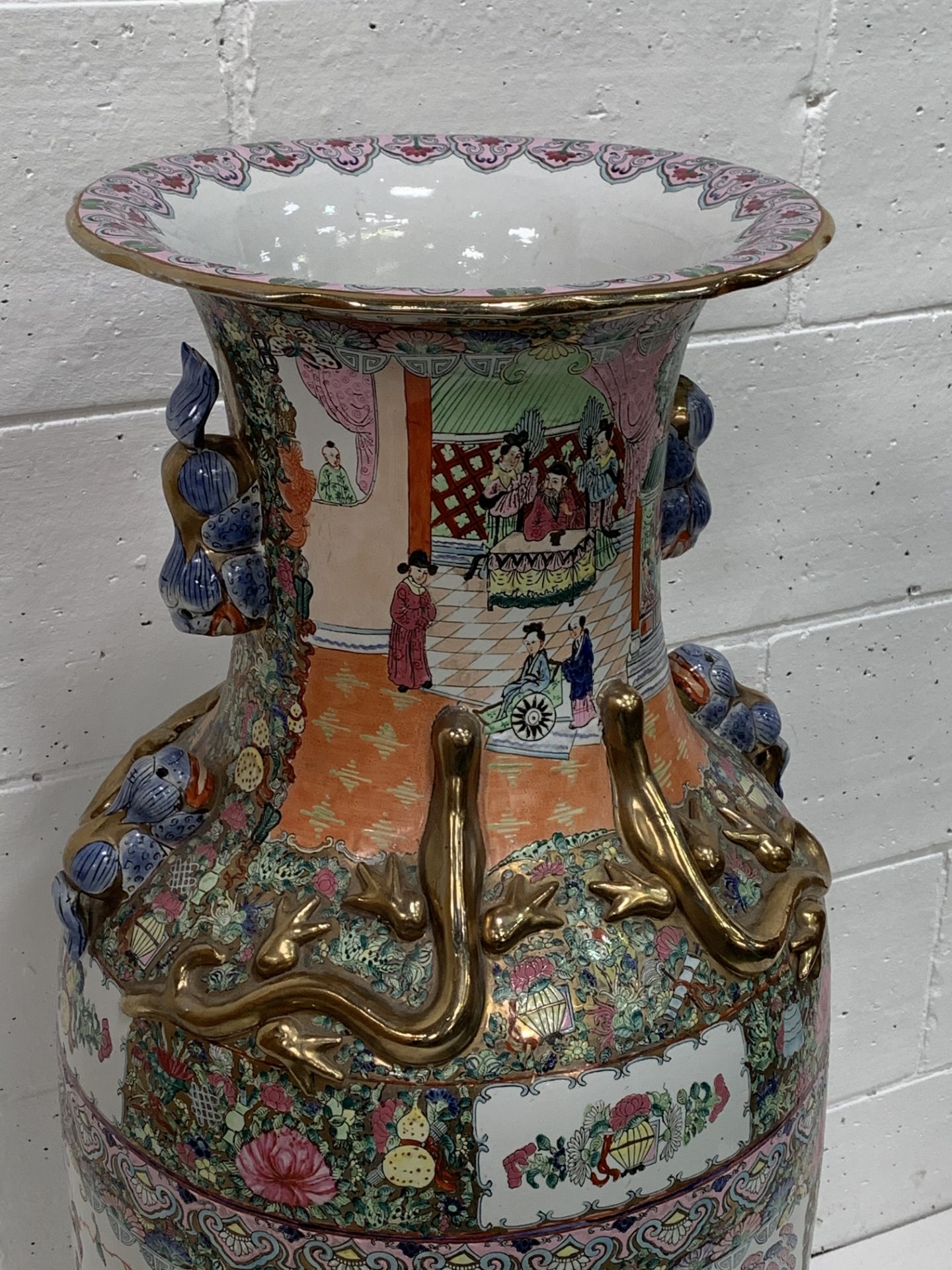 Large hand painted Chinese doorway vase, Famille Rose design, 122cms. - Image 5 of 5