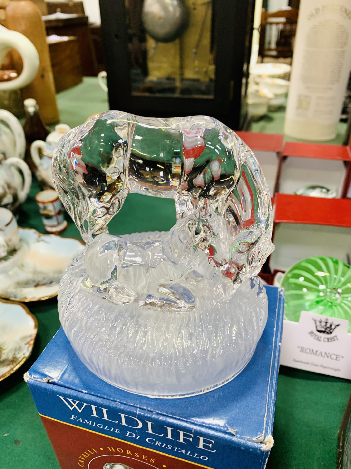 Six Royal Crest paperweights, 2 crystal animal figures and a silver plate salt and pepper. - Image 4 of 5