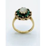 9ct gold, opal and pale green stone ring, 4.5gms