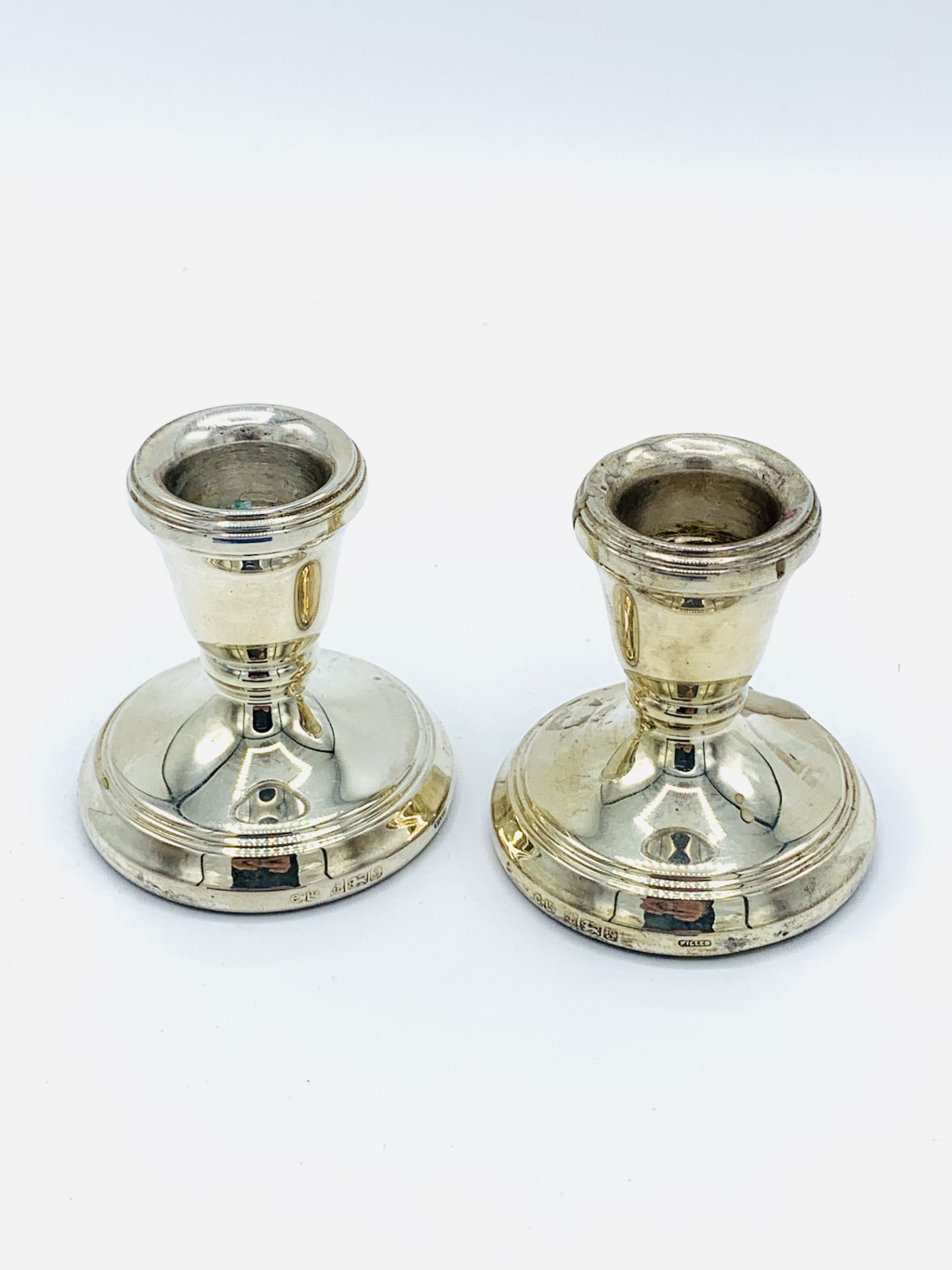 Boxed pair of short sterling silver candle sticks - Image 2 of 2