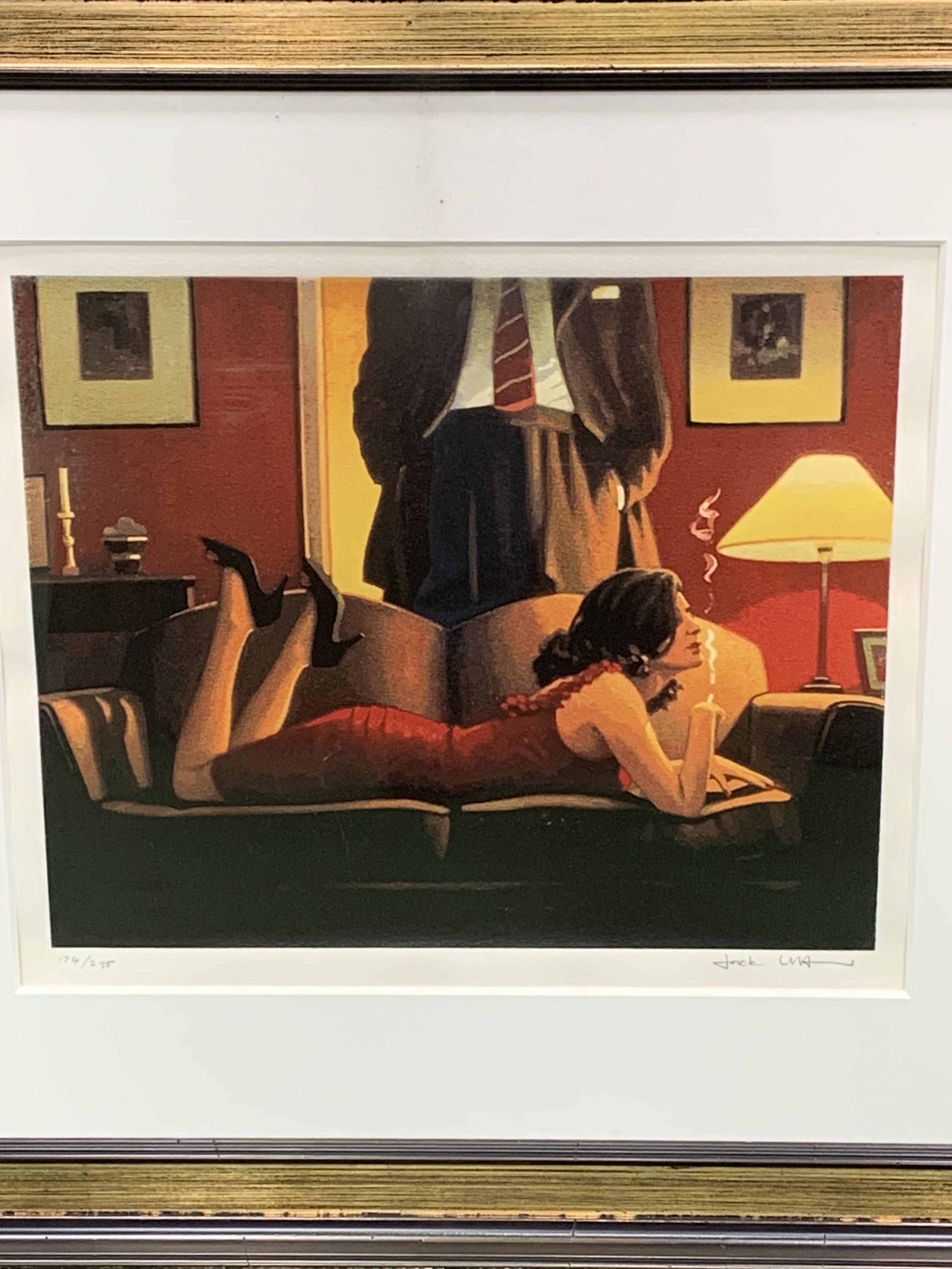 Framed and glazed Jack Vettriano, Parlour of Temptation, limited edition silkscreen 174/295.