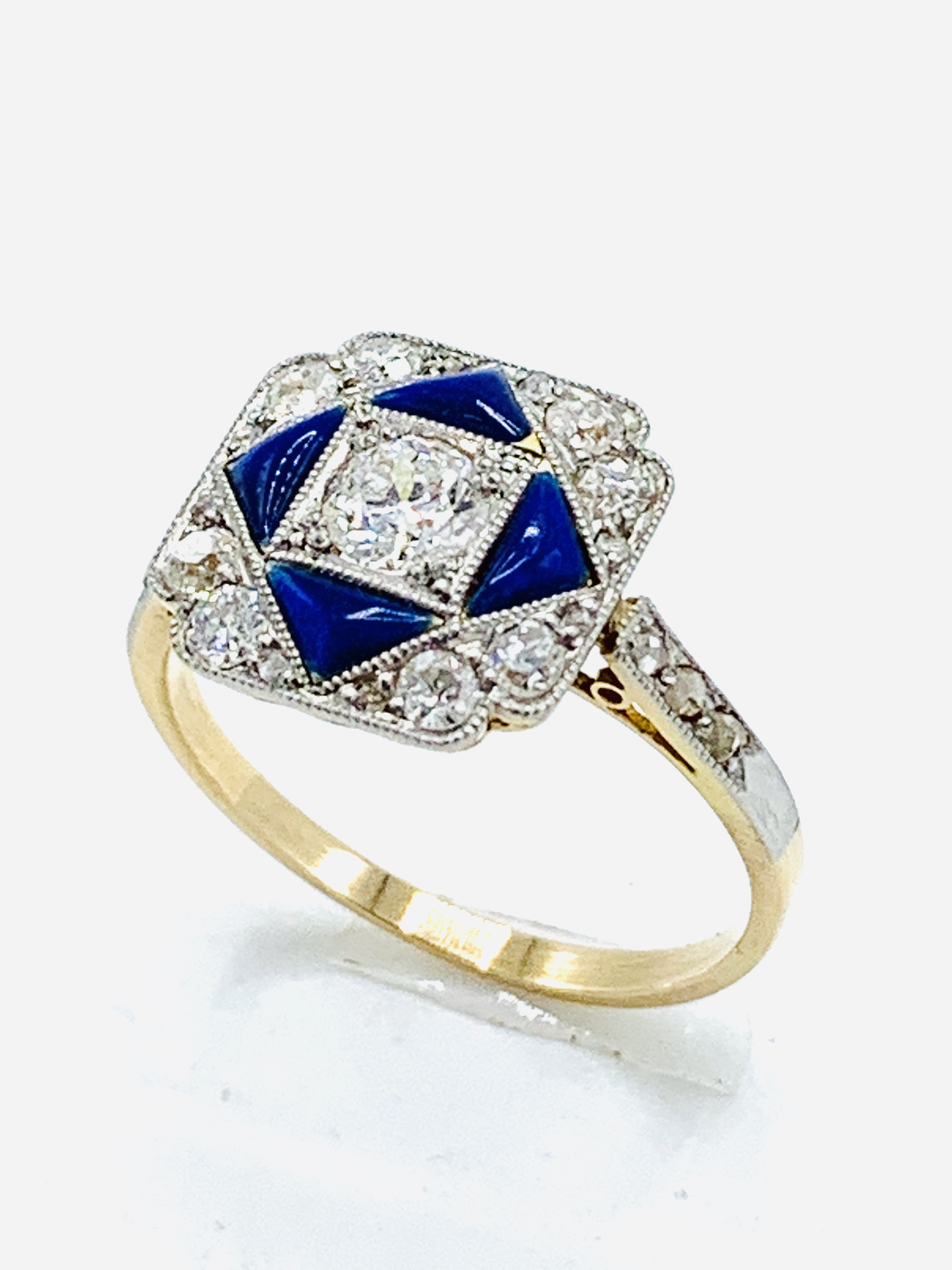 Diamond and blue enamel ring. - Image 5 of 9