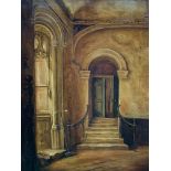 19th Century oil on canvas of an interior staircase.