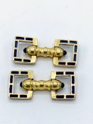 Pair of yellow and white gold and sapphire cufflinks.