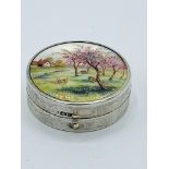 George V silver and enamel circular miniature compact