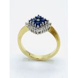18ct gold, sapphire and diamond ring in square setting, 5.7gms