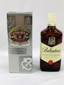 Bottle Ballantines whisky 70cl and bottle of Chivas Regal Scotch Whisky 70cl.