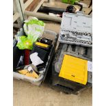 3 tool boxes with a few tools and screws, and a socket set. This item carries VAT.