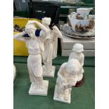 Four Greek parian china figurines.