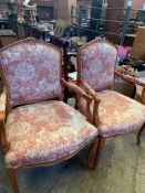 Pair of French style open armchairs.