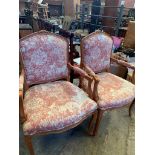 Pair of French style open armchairs.