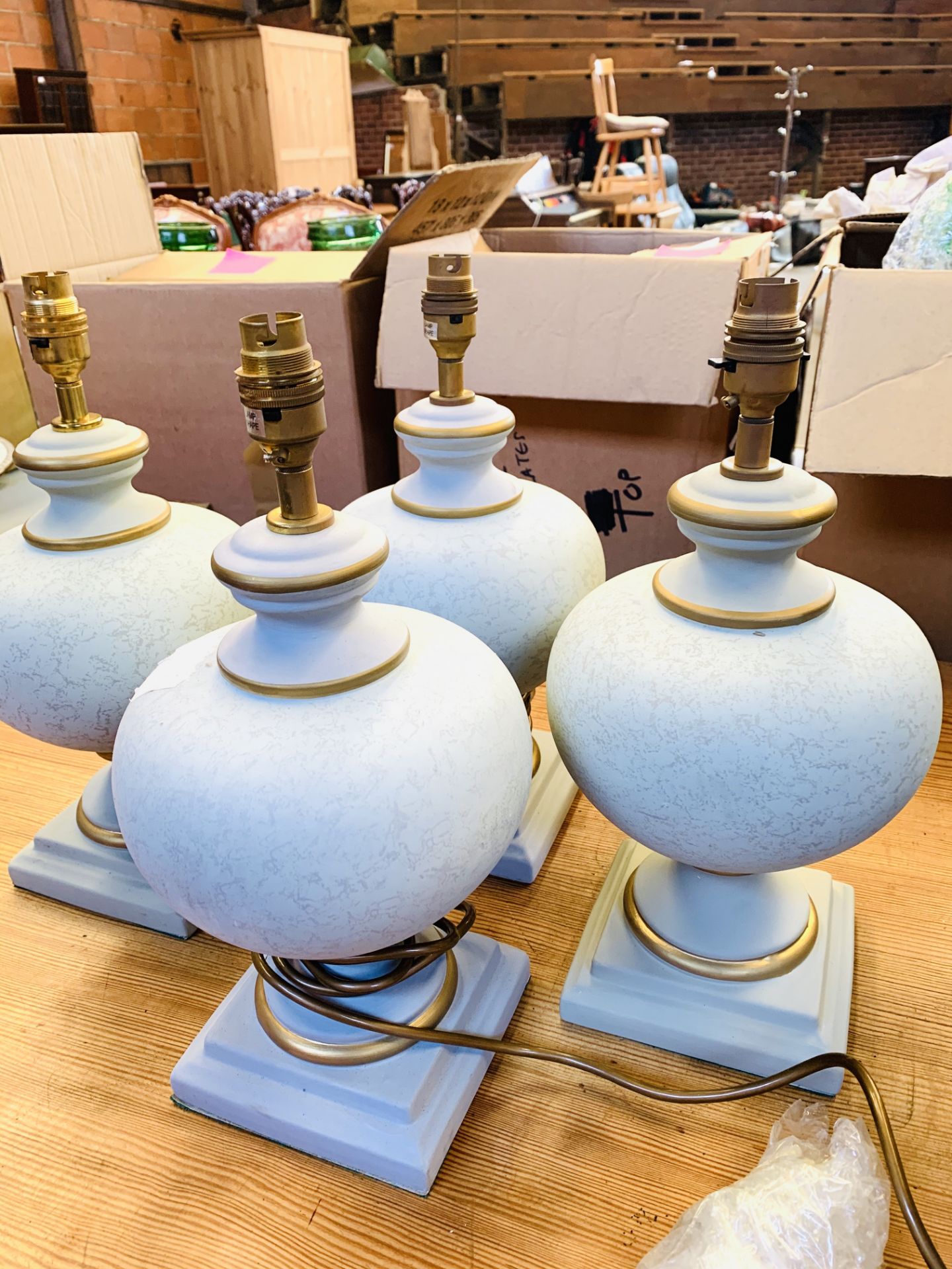 Four 'Searchlight' pale blue table lamps, boxed, new. - Image 3 of 3