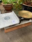 Parnall & Sons Ltd of Bristol marble scales with brass bowl and weights