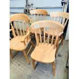 Two Windsor chairs and two carvers.