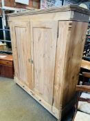 Old pine double wardrobe with drawer to base
