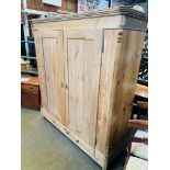 Old pine double wardrobe with drawer to base