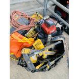 Quantity of tools including extension lead, battery charger, pliers. This item carries VAT.