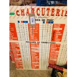 3 plastic French butchers' price charts.