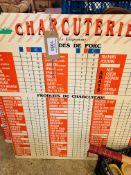 3 plastic French butchers' price charts.